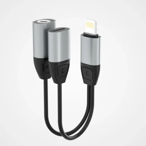 Dudao Headphone Adapter Lightning to Lightning Adapter + 3.5mm Mini Jack for Music and Charging Gray (L17i + Gray)eng