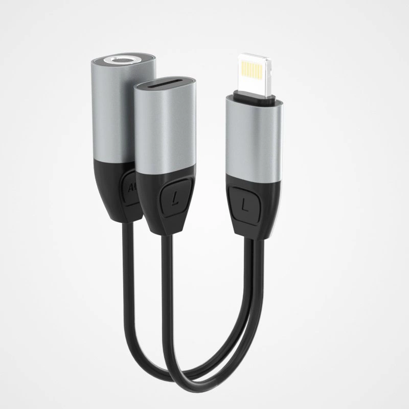 Dudao Headphone Adapter Lightning to Lightning Adapter + 3.5mm Mini Jack for Music and Charging Gray (L17i + Gray)eng