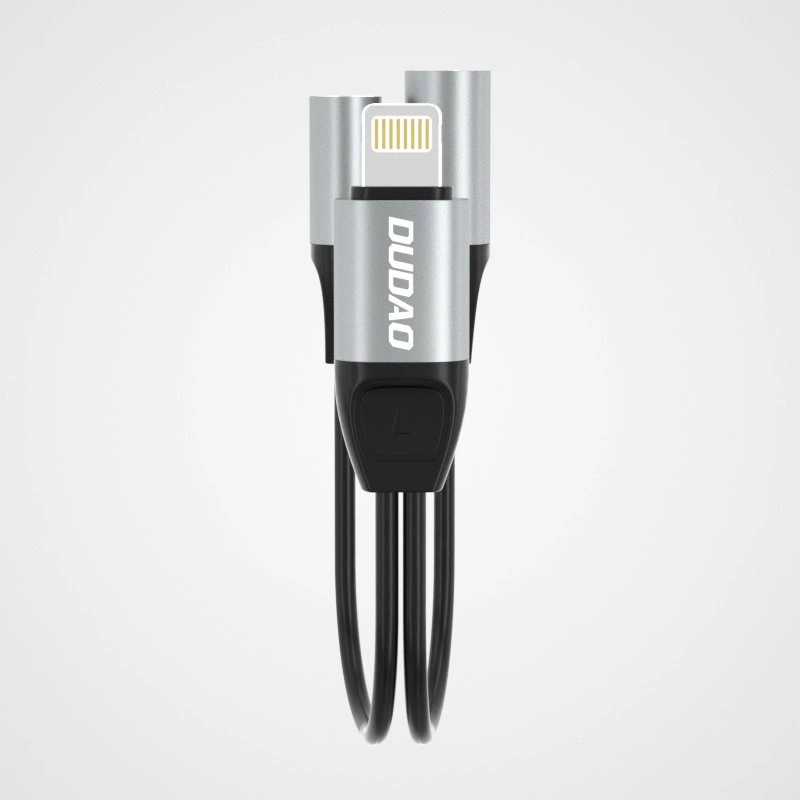 Dudao Headphone Adapter Lightning to Lightning Adapter + 3.5mm Mini Jack for Music and Charging Gray (L17i + Gray)eng