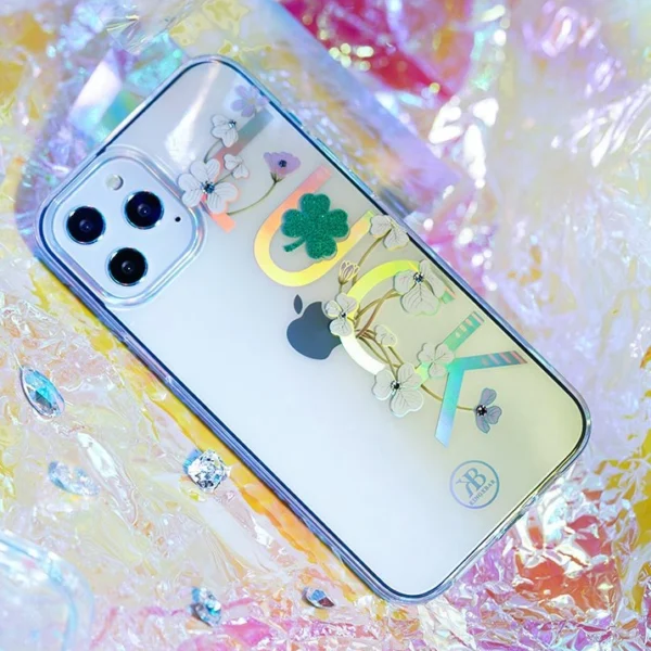 Kingxbar Lucky Series case decorated with original Swarovski crystals iPhone 12 mini transparent (Clover)eng