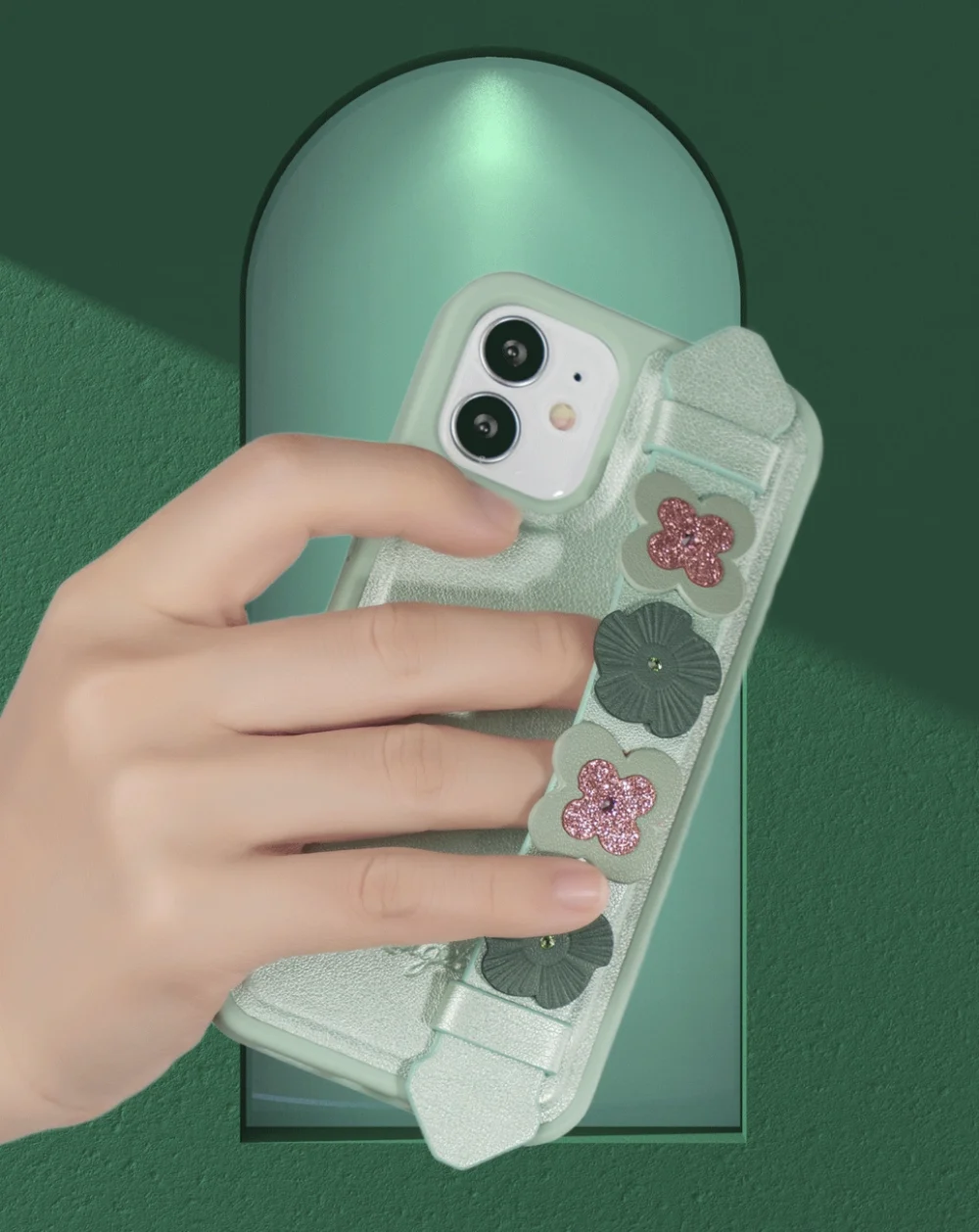 Kingxbar Sweet Series case decorated with original Swarovski crystals iPhone 12 mini greeneng