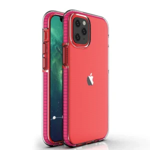 Spring Case clear TPU gel protective cover with colorful frame for iPhone 12 mini light pinkeng