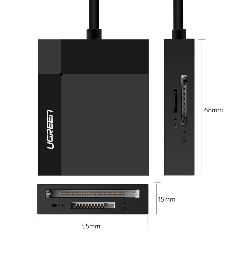 Ugreen CR125 30231 SD / micro SD / CF / MS memory card reader with USB 3.0 cable 0.5m - blackeng