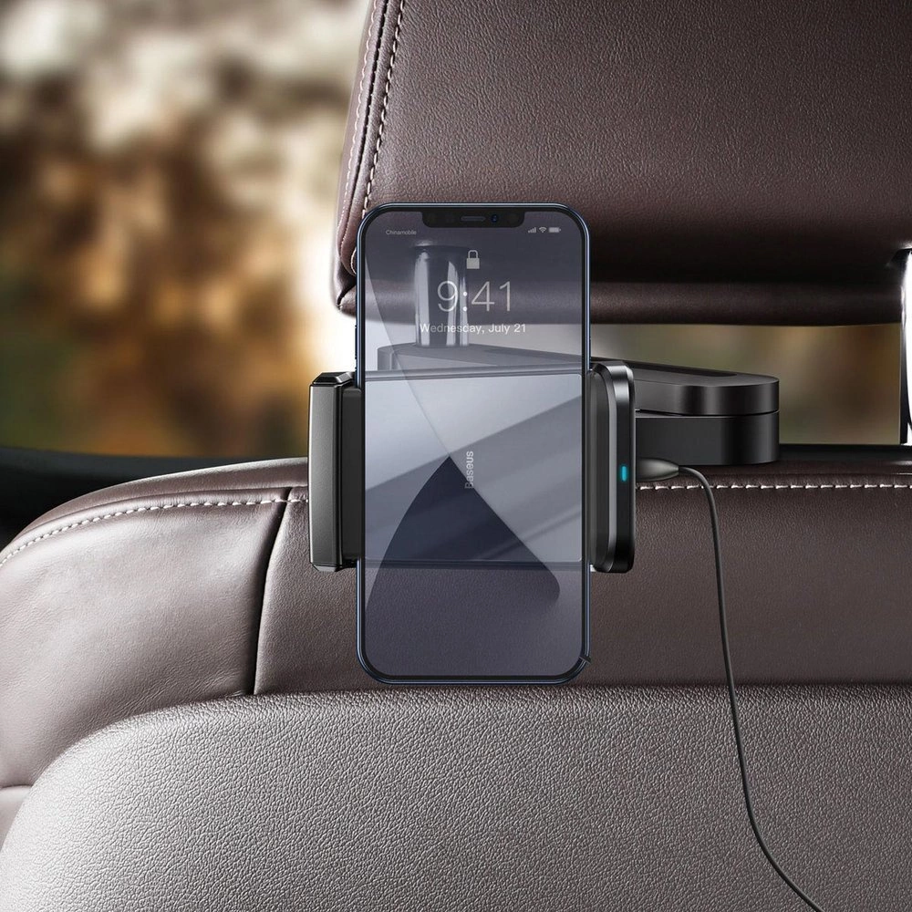 Baseus car headrest phone holder with built-in 15 W Qi wireless charger black (WXHZ-01)eng