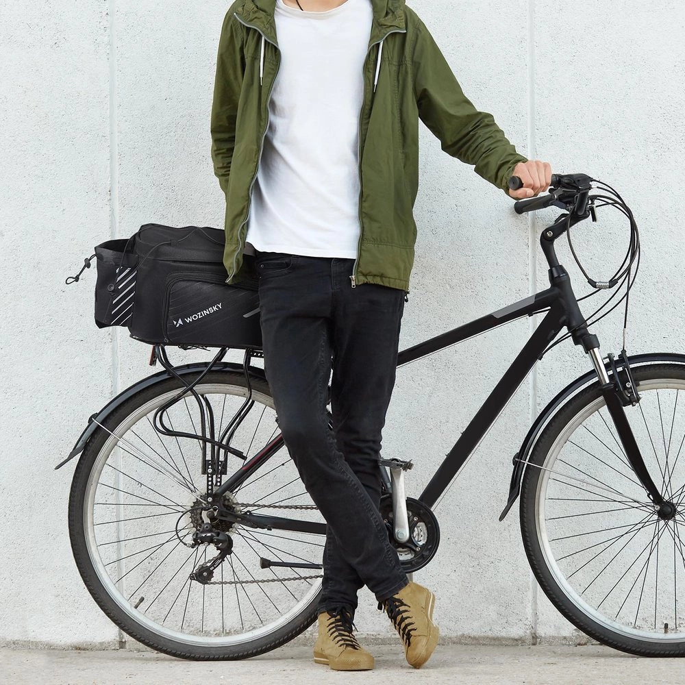 Wozinsky bike carrier bag with 9l shoulder strap (rain cover included) black (WBB22BK)eng