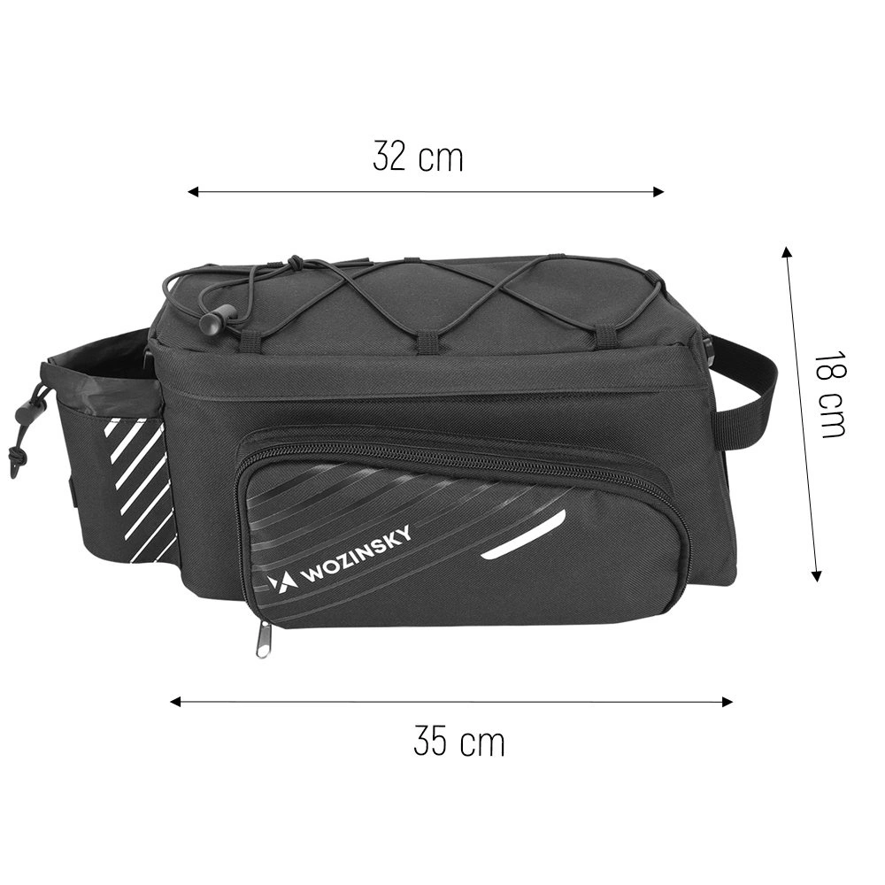 Wozinsky bike carrier bag with 9l shoulder strap (rain cover included) black (WBB22BK)eng
