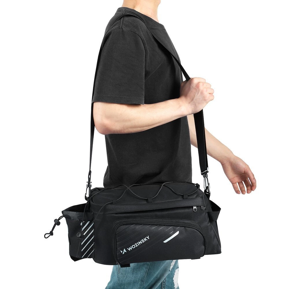 Wozinsky bike carrier bag with 9l shoulder strap (rain cover included) black (WBB22BK)eng