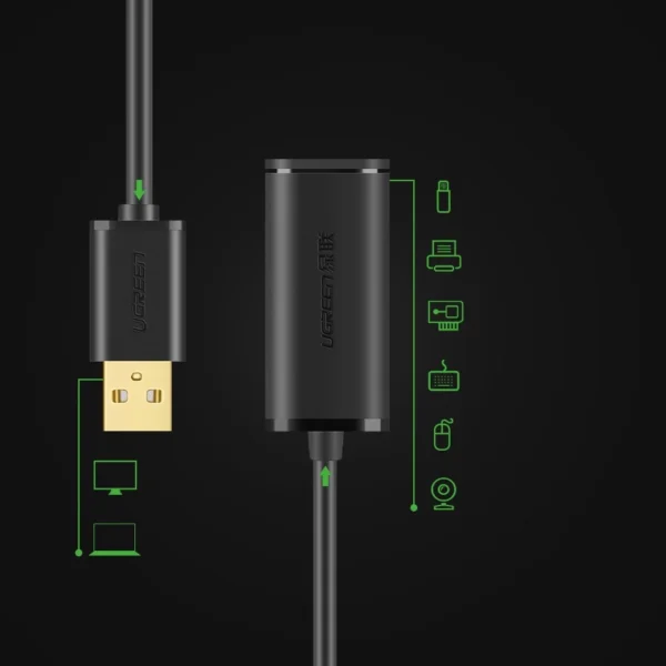 Ugreen active cable USB 2.0 extension cable 480 Mbps 5 m black (US121 10319)eng