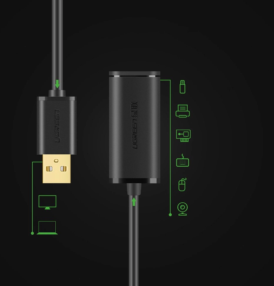 Ugreen Active Extension Cable USB 2.0 480 Mbps 10 m Black (US121 10321)eng