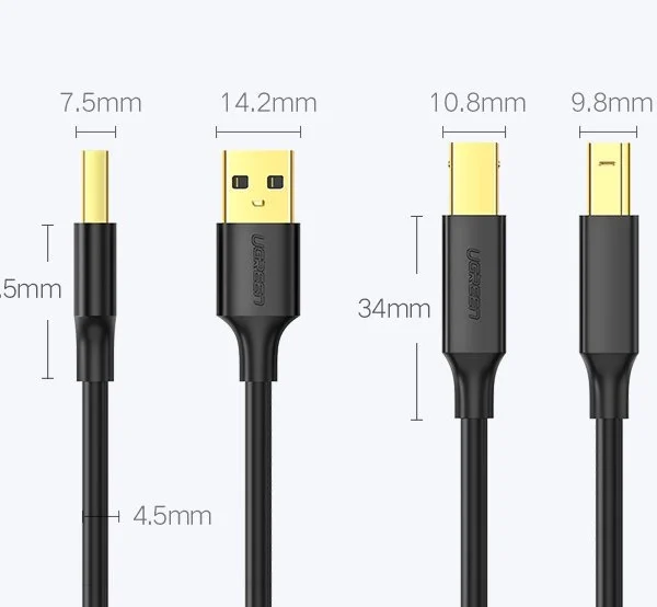 Ugreen USB Type B printer cable (male) - USB 2.0 (male) 480 Mbps 1.5 m black (US135 10350)eng