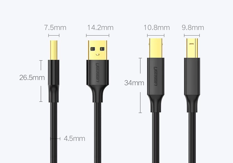Ugreen USB Type B printer cable (male) - USB 2.0 (male) 480 Mbps 1.5 m black (US135 10350)eng