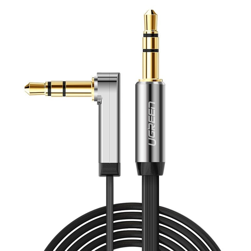 Ugreen flat angled cable AUX audio cable 3.5 mm mini jack 0.5 m black (AV119 10596)eng