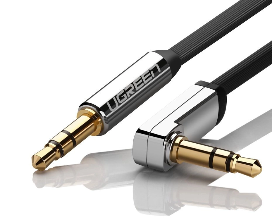 Ugreen flat angled cable AUX audio cable 3.5 mm mini jack 0.5 m black (AV119 10596)eng