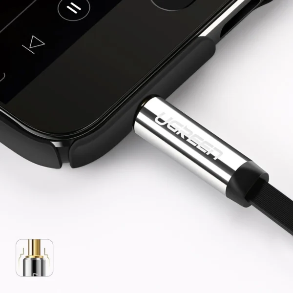Ugreen flat angled cable AUX audio cable 3.5 mm mini jack 0.5 m black (AV119 10596)eng