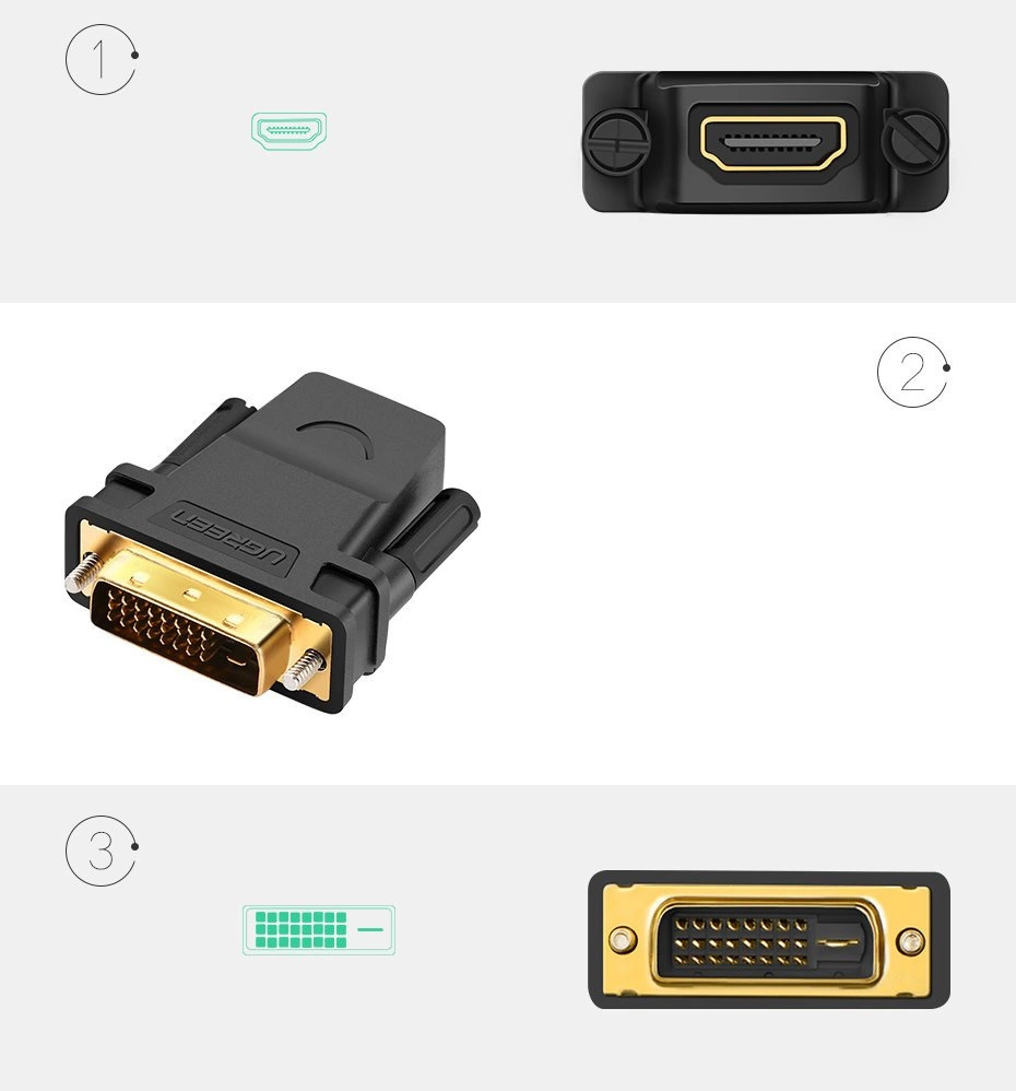 Ugreen HDMI adapter (female) - DVI 24 + 1 (male) FHD 60 Hz black (20124)eng