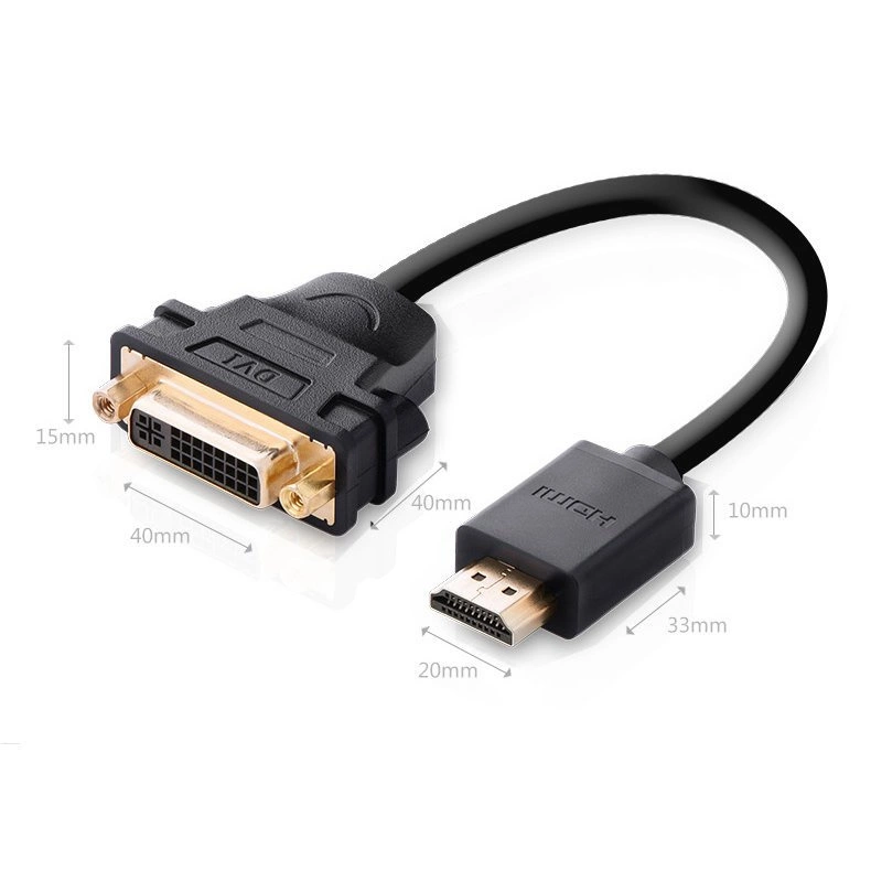 Ugreen cable cable adapter adapter DVI 24 + 5 pin (female) - HDMI (male) 22 cm black (20136)eng