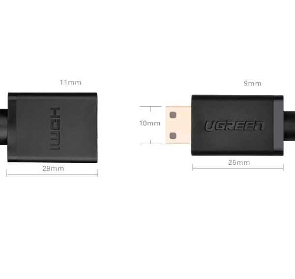 Ugreen adapter cable HDMI (female) - mini HDMI (male) 4K 60 Hz Ethernet HEC ARC audio 32 channels 22 cm black (20137)eng
