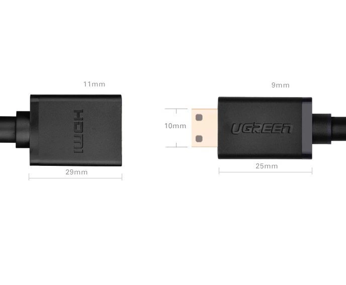 Ugreen adapter cable HDMI (female) - mini HDMI (male) 4K 60 Hz Ethernet HEC ARC audio 32 channels 22 cm black (20137)eng