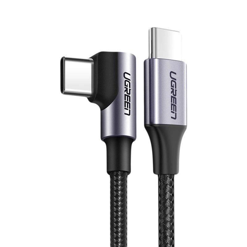 Ugreen US255 50125 USB-C (straight) / USB-C (angled) PD QC cable 60W 3A 2m - grayeng