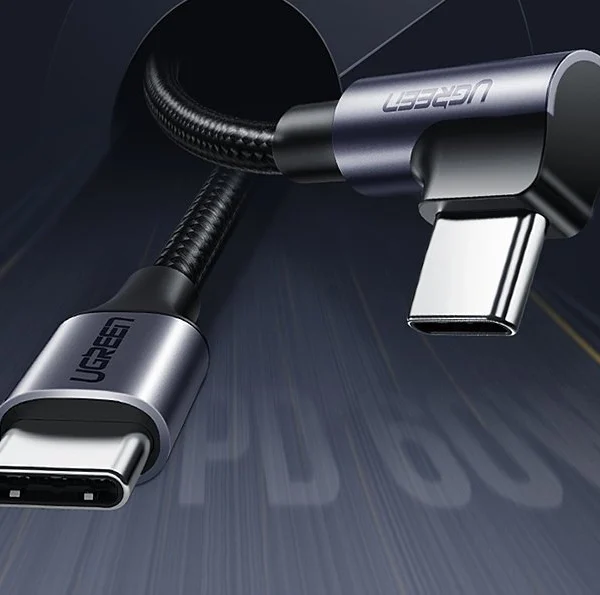 Ugreen US255 50125 USB-C (straight) / USB-C (angled) PD QC cable 60W 3A 2m - grayeng