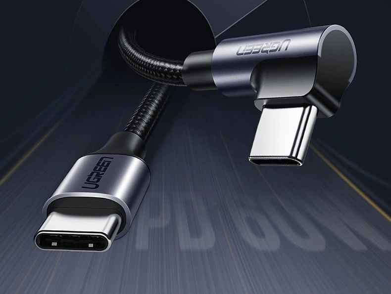 Ugreen US255 50125 USB-C (straight) / USB-C (angled) PD QC cable 60W 3A 2m - grayeng