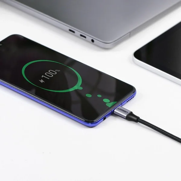 Ugreen US255 50125 USB-C (straight) / USB-C (angled) PD QC cable 60W 3A 2m - grayeng