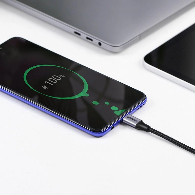 Ugreen US255 50125 USB-C (straight) / USB-C (angled) PD QC cable 60W 3A 2m - grayeng