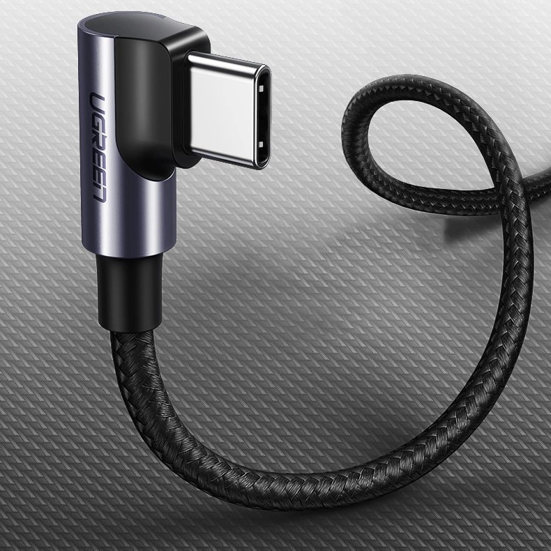 Ugreen US255 50125 USB-C (straight) / USB-C (angled) PD QC cable 60W 3A 2m - grayeng