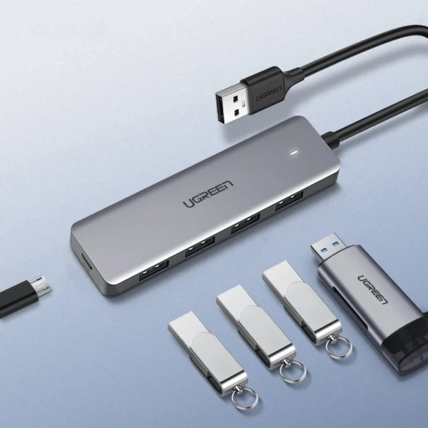 Ugreen USB HUB - 4x USB 3.2 Gen 1 with micro USB power port gray (CM219 50985)eng