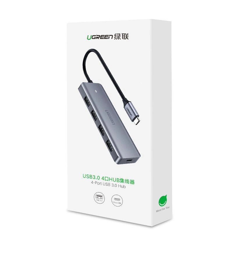 Ugreen USB Type C HUB - 4x USB 3.2 Gen 1 with USB-C power port gray (CM219 70336)eng