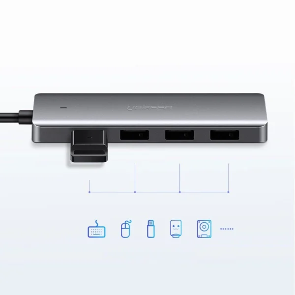 Ugreen USB Type C HUB - 4x USB 3.2 Gen 1 with USB-C power port gray (CM219 70336)eng