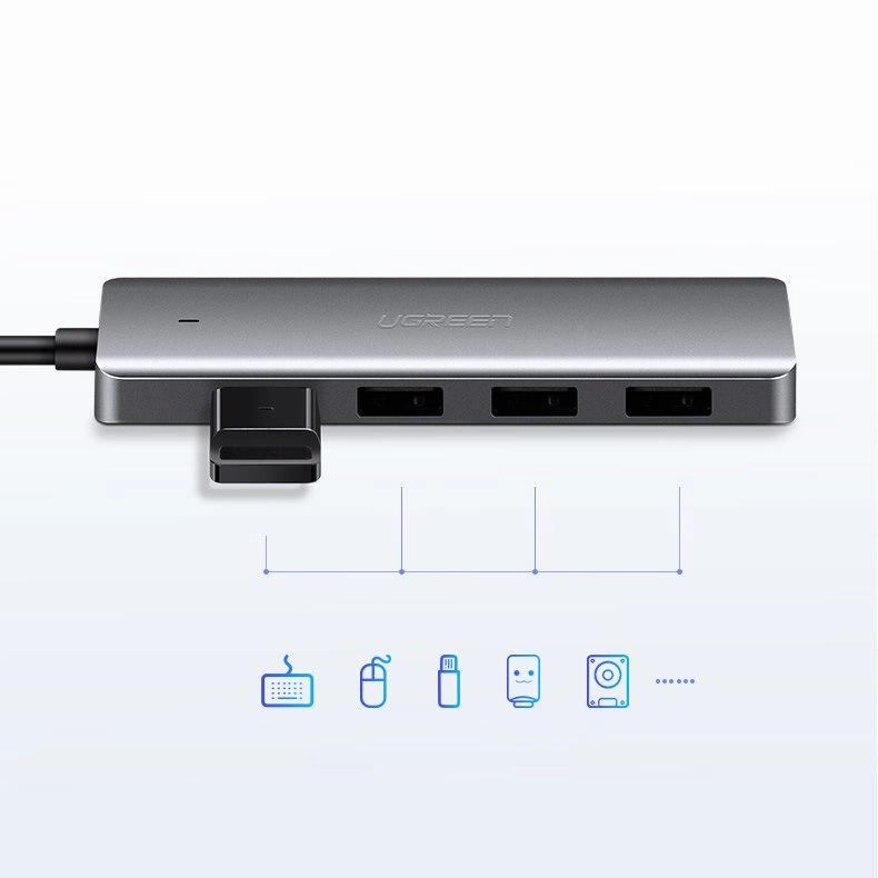 Ugreen USB Type C HUB - 4x USB 3.2 Gen 1 with USB-C power port gray (CM219 70336)eng