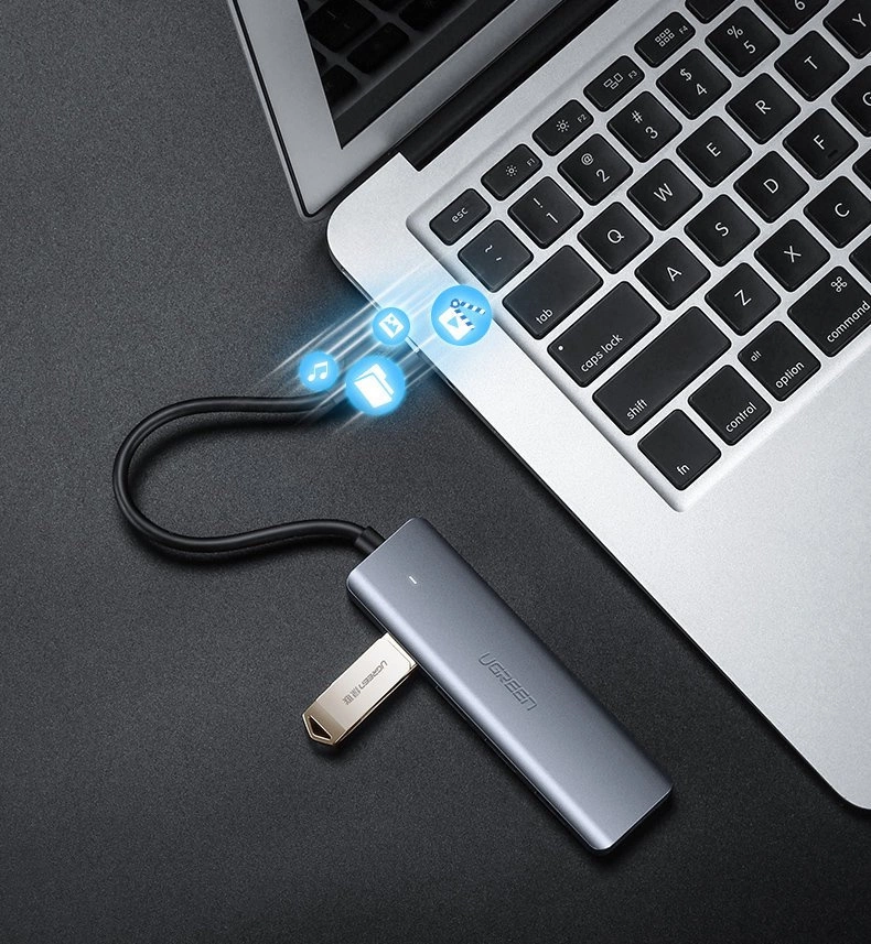 Ugreen USB Type C HUB - 4x USB 3.2 Gen 1 with USB-C power port gray (CM219 70336)eng