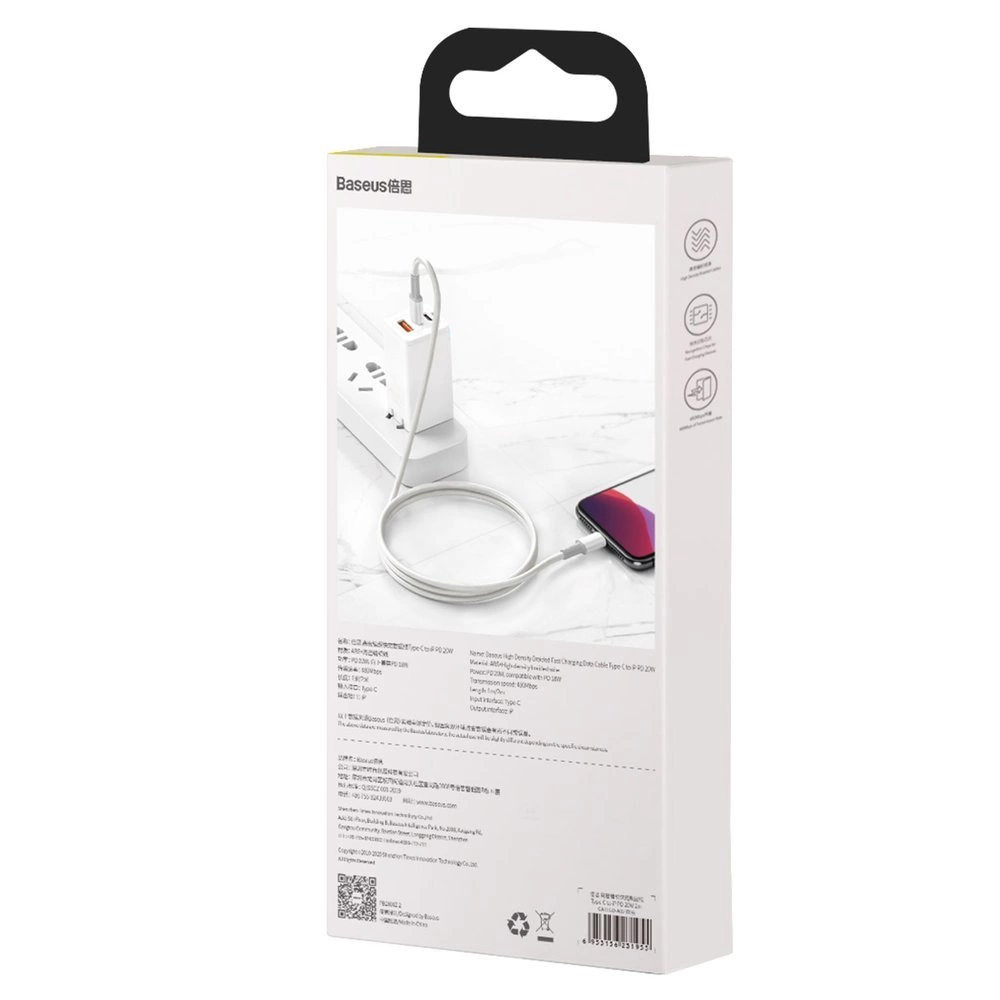 Baseus CATLGD-02 Lightning - USB-C PD cable 20W 480Mb/s 1m - whiteeng