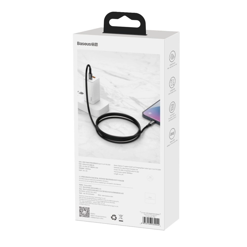 Baseus CATLWJ-A01 Lightning - USB-C PD 20W 480Mb/s 2m cable - blackeng
