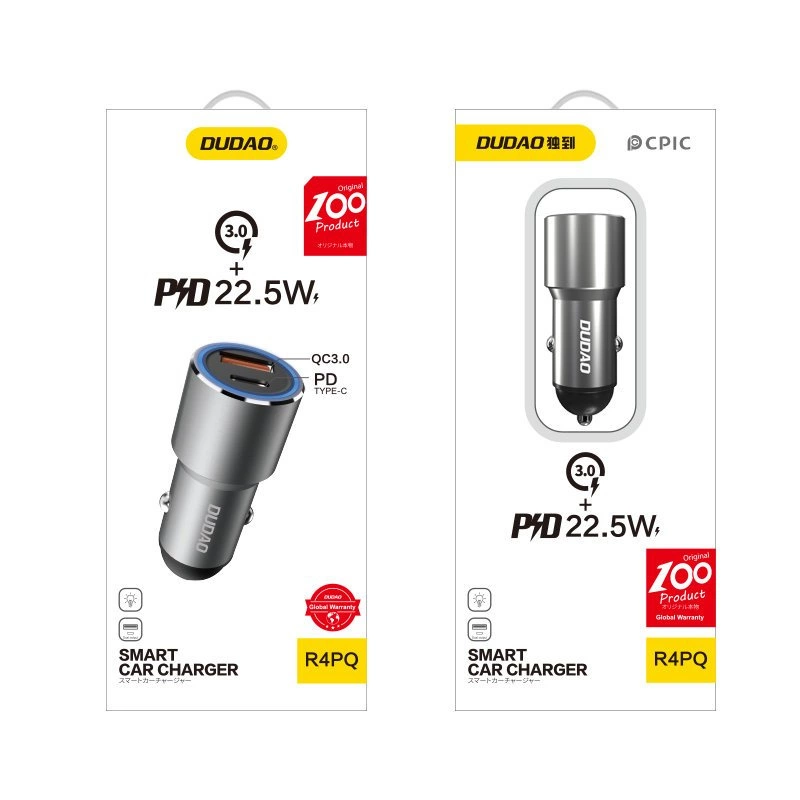 Dudao USB / USB Car Charger Type C Power Delivery Quick Charge 22.5 W Gray (R4PQ)eng