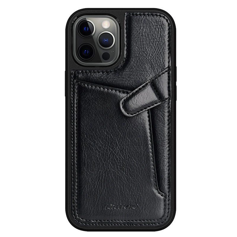 Nillkin Aoge Leather Case Flexible Armored Genuine Leather Case with Pocket for iPhone 12 Mini Blackeng