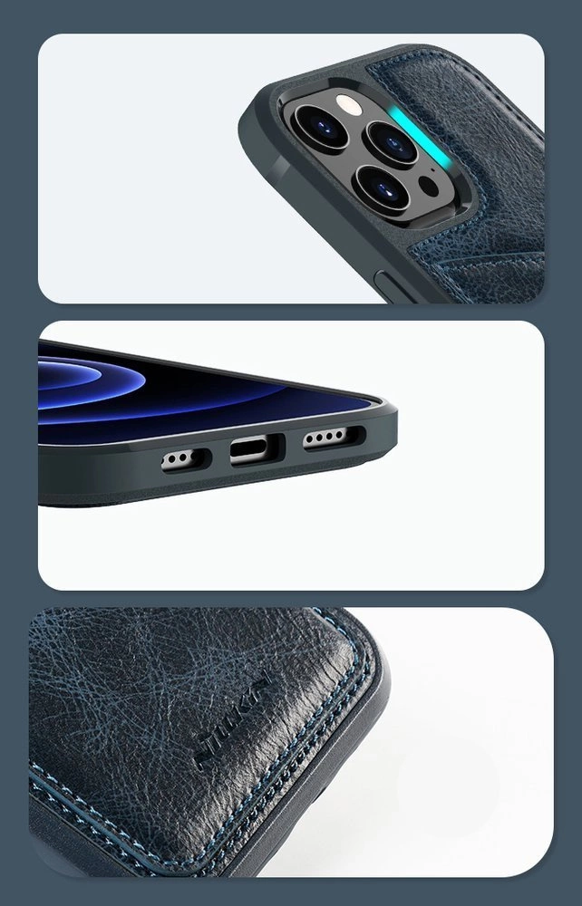 Nillkin Aoge Leather Case Flexible Armored Genuine Leather Case with Pocket for iPhone 12 Mini Blackeng