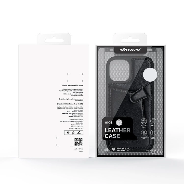 Nillkin Aoge Leather Case Flexible Armored Genuine Leather Case with Pocket for iPhone 12 Mini Blackeng