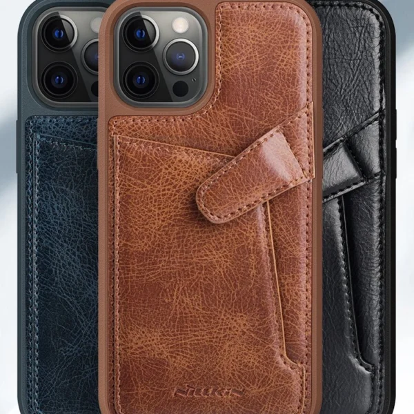 Nillkin Aoge Leather Case Flexible Armored Genuine Leather Case with Pocket for iPhone 12 Mini Blackeng