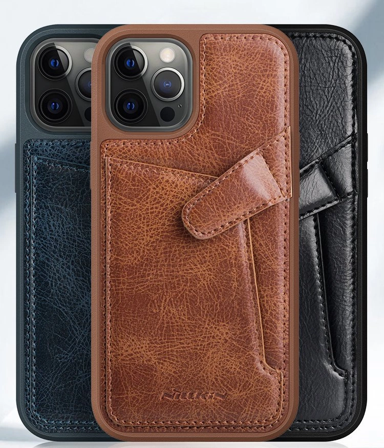 Nillkin Aoge Leather Case Flexible Armored Genuine Leather Case with Pocket for iPhone 12 Mini Blackeng