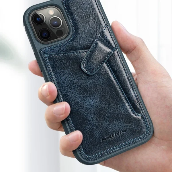 Nillkin Aoge Leather Case Flexible Armored Genuine Leather Case with Pocket for iPhone 12 Mini Blackeng