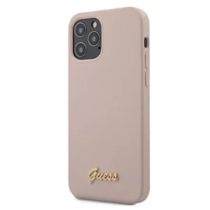 Guess Silicone Script Gold Logo case for iPhone 12 Pro Max - light pinkeng