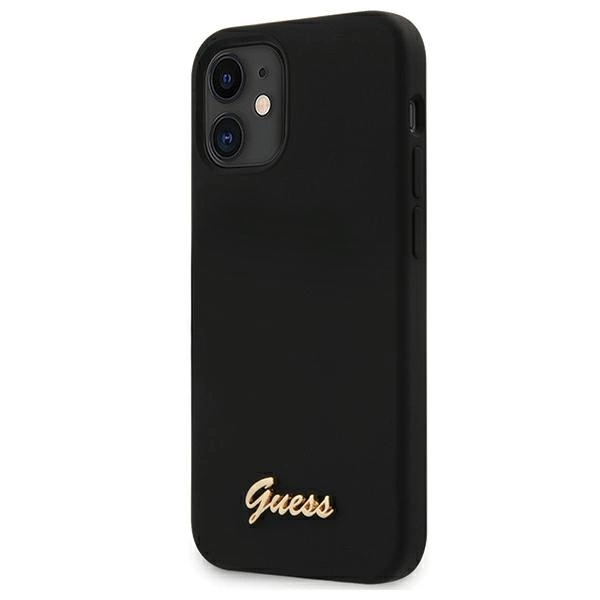 Guess GUHCP12SLSLMGBK iPhone 12 mini 5.4" black/black hardcase Silicone Script Gold Logoeng