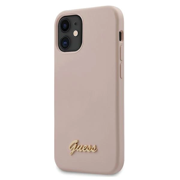 Guess GUHCP12SLSLMGLP iPhone 12 mini 5.4" light pink/light pink hardcase Silicone Script Gold Logoeng