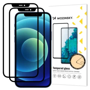 Wozinsky 2x Tempered Glass Full Glue Super Tough Screen Protector Full Coveraged with Frame Case Friendly for iPhone 12 Pro / iPhone 12 blackeng