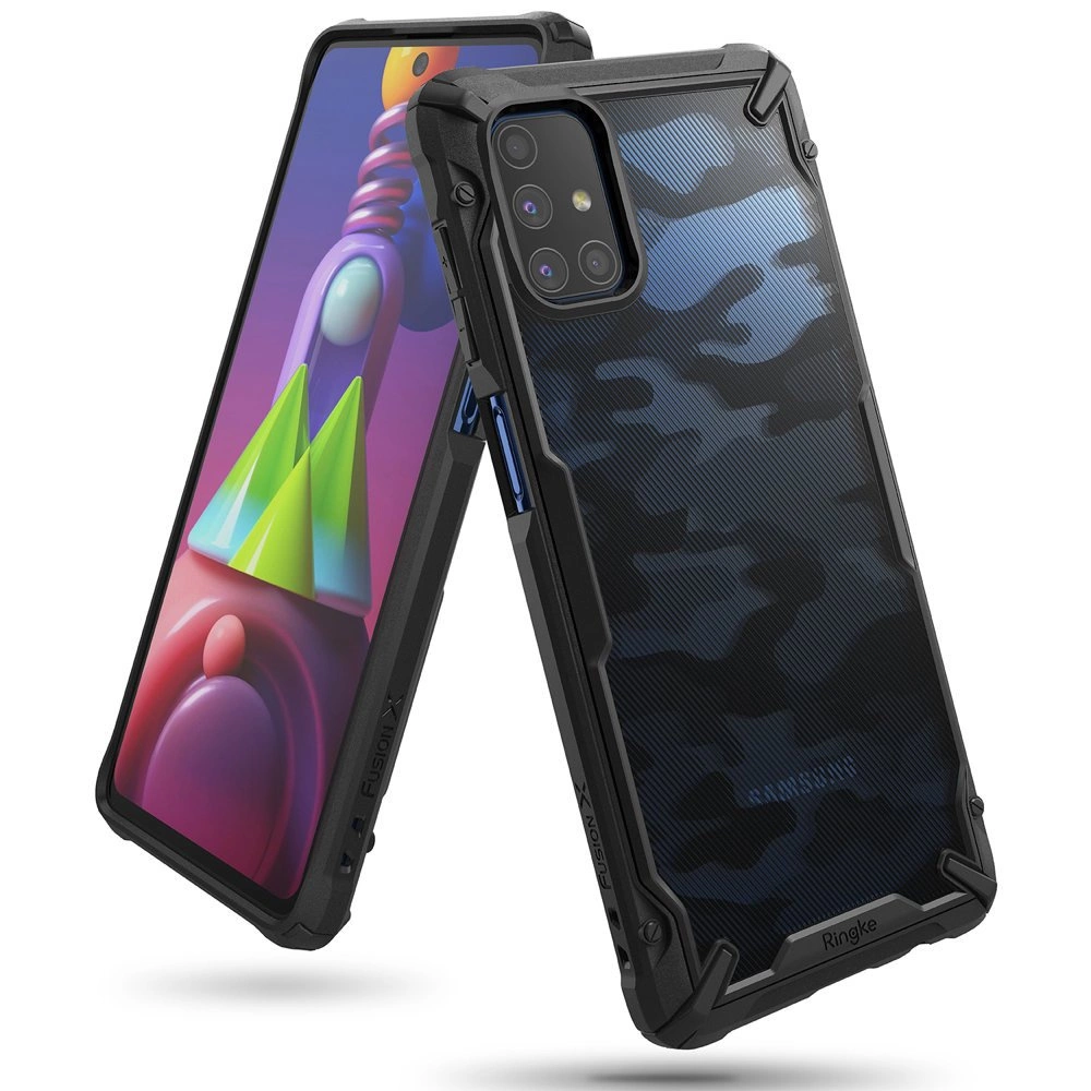Ringke Fusion X Design durable PC Case with TPU Bumper for Samsung Galaxy M51 Camo Black (XDSG0043)eng