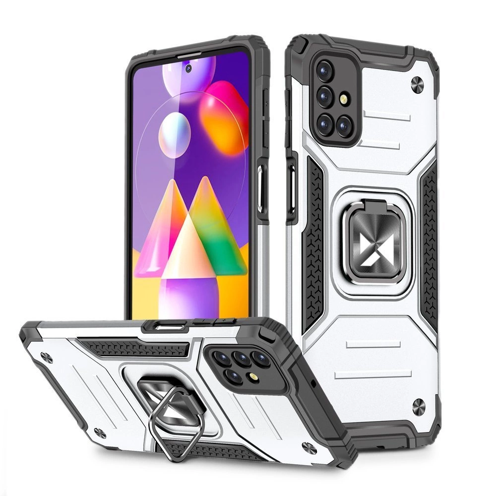 Wozinsky Ring Armor Case Kickstand Tough Rugged Cover for Samsung Galaxy M31s silvereng