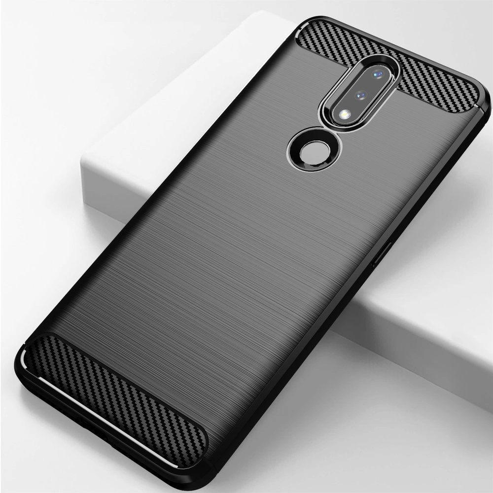 Carbon Case Flexible Cover TPU Case for Nokia 2.4 blackeng