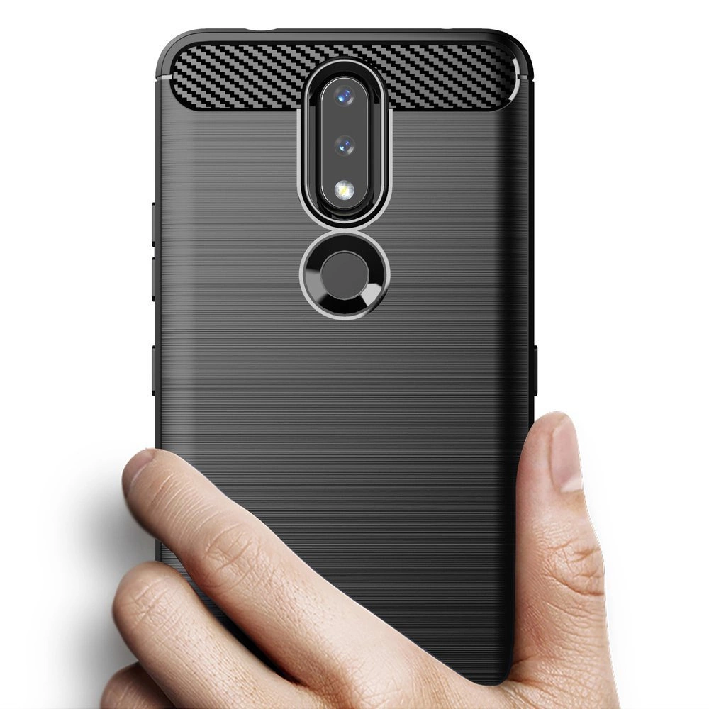 Carbon Case Flexible Cover TPU Case for Nokia 2.4 blackeng